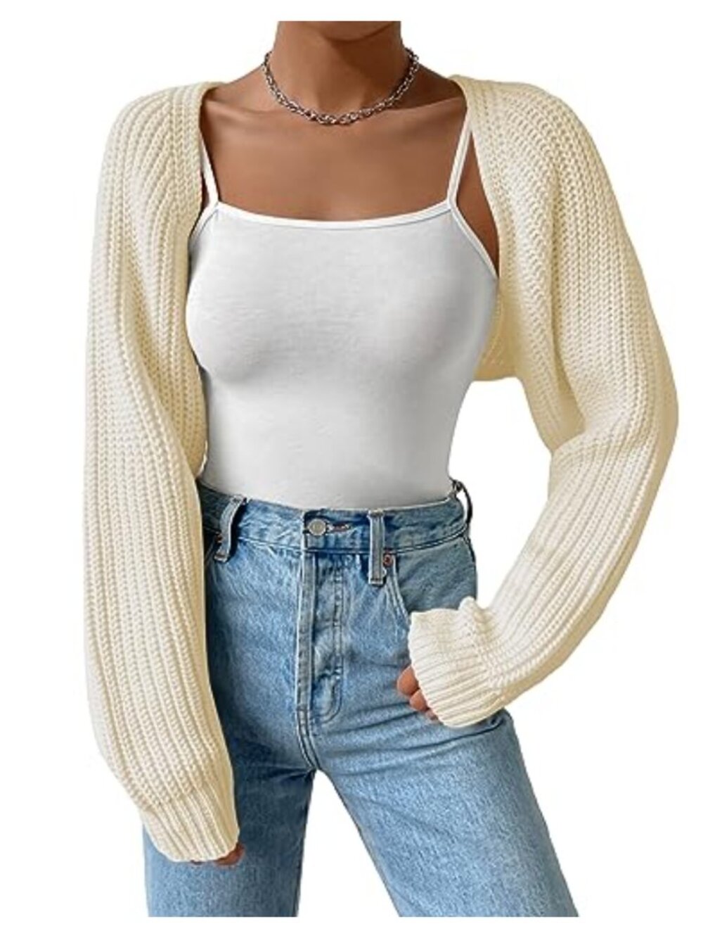 Women's Open Front Crop Cardigan Bolero Shrug Long Sleeve